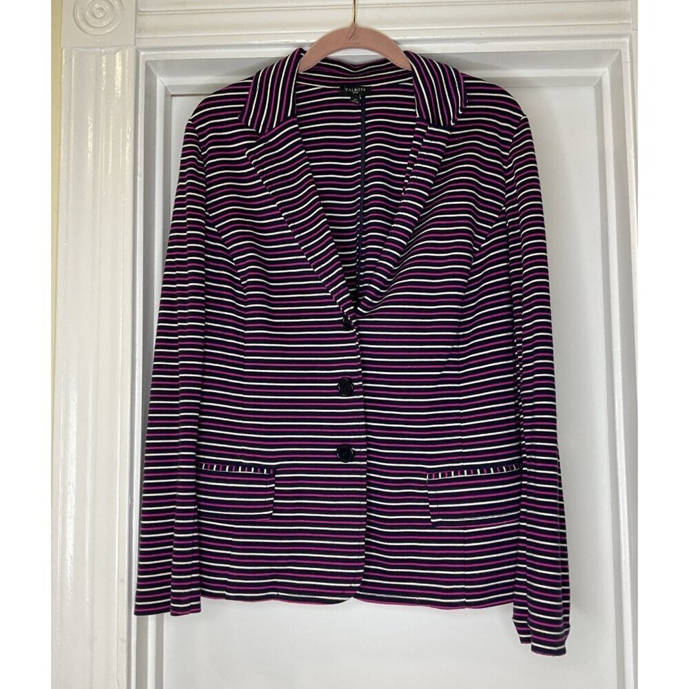 Talbots Soft Knit Navy, Pink, Striped Blazer Lightweight Size 1X